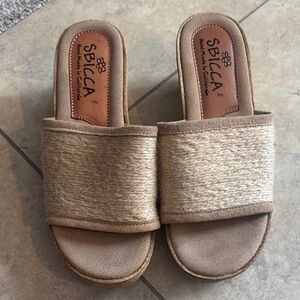 Sbicca Beige Jute Rope Slip-On Wedge Sandals, Like-New